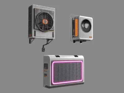 Sci-Fi Cyberpunk Air Conditioners 3 Pack Low-poly 3D model