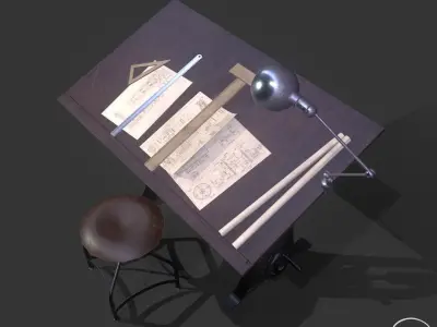 Vintage Drawing Desk 3D model