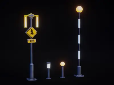 Crossing Road Beacons - Stylized Pack Low-poly 3D model