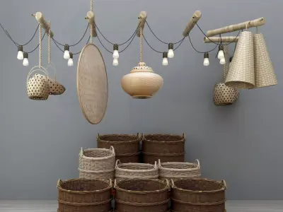 Style Bamboo Chinese Parts Weaving 3D model