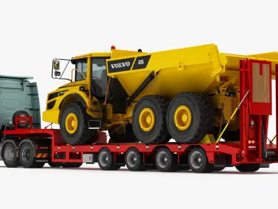  Volvo FH and Articulated Truck VOLVO A25G on Lowboy Trailer 