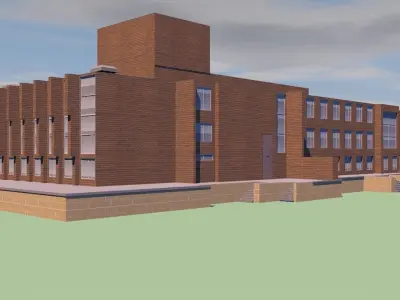 University brick building in middle of field Low-poly 3D model