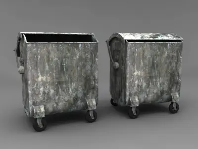 Trash metal can on wheels 3D model