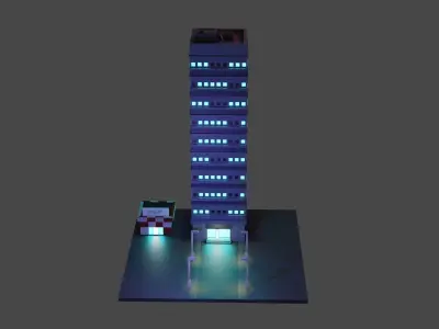City center single building and shop at night  Free low-poly 3D model
