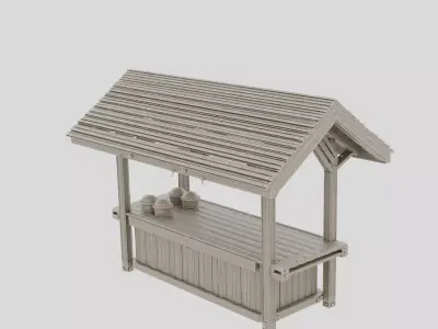 Fantasy Wooden Market Stall for 3D print Low-poly 3D model