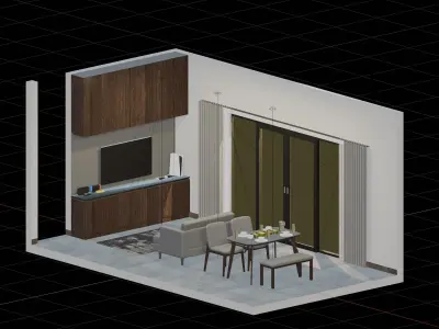 Isometric Open Space Living Dining Room 3D model