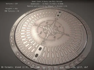 Compass Sewer Cover 4 Rusty Low-Poly Version  Low-poly 3D model