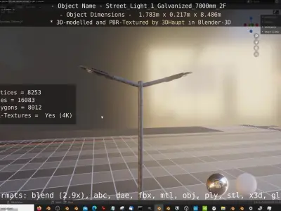 Street Light 1 Galvanized 7000mm 2F Low-poly 3D model