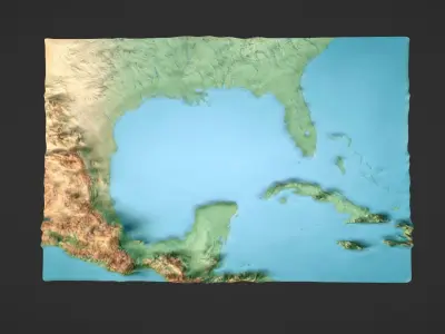 Gulf Of Mexico Map Topography Low-poly 3D model