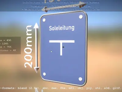 Hinweisschild Soleleitung mit Pfosten und Rahmen Low-poly 3D model