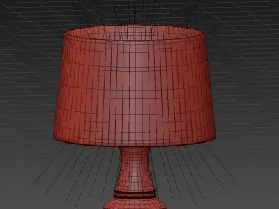 Pair of Lamps with Wood Foot and Brown Lampshade 3D model