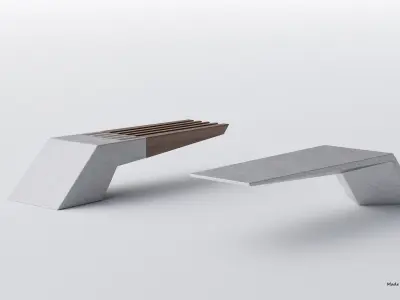 PARK MODERN BENCH WING WOOD AND CONCRETE 3D model