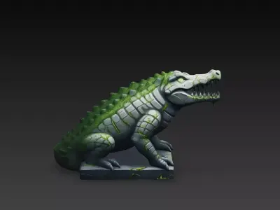 Stone Crocodile Guardian Statue Stylized Fantasy 3D Model 3D model