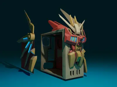 Custom pc case gundam mech cyber style computer lowpoly rgb Low-poly 3D model