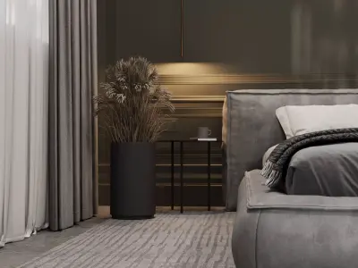 Modern Master Bedroom-Elegant Gray Palette 3D model
