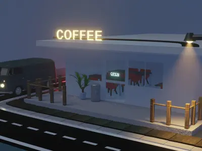 Coffee Shop Night 3D model