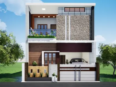 House 124 with aerial view 3D model