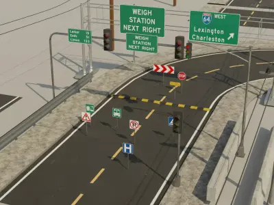 City Street Road Lowpoly Assets Pack Low-poly 3D model