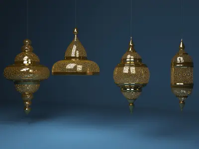 Moroccan Hanging Lamp Collection - Gold Finish Lantern 3D model