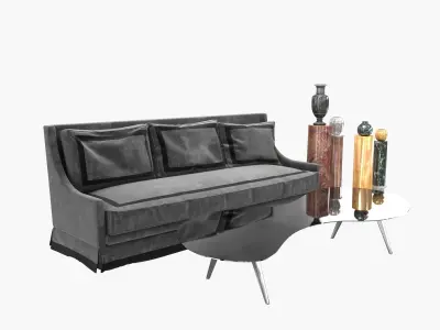 Three seat custom sofa and Arad low center table and pedestals 3D model