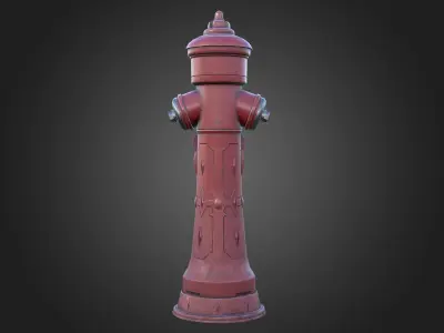 Street Red Fire Hydrant Low-poly 3D model