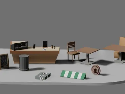 Low Poly Isometric Cafe Low-poly 3D model