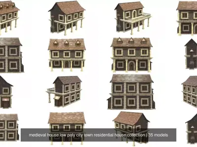 medieval house low poly city town residential house collection 3D Model Pack
