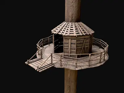 Wooden Tree House Shelters and Platforms 3 Low-poly 3D model