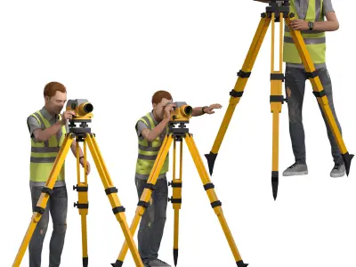Engineer Surveying Tripod in 3 poses-not rigged Low-poly 3D model