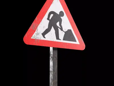 Men at work Roadsign Low-poly 3D model