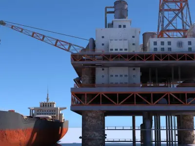 Oil Rig And Tanker 3D model
