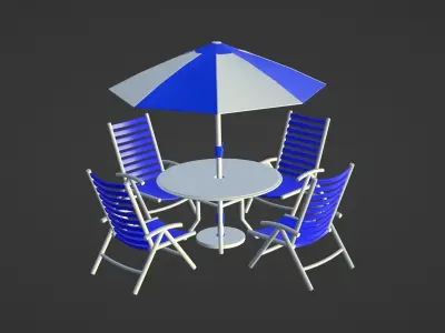 Patio outdoor table with chairs and umbrella 1 3D model