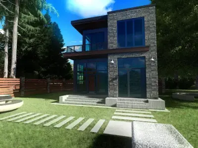 Stone house no texture 3D model