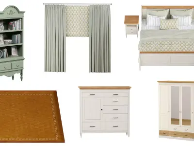 Furniture set curtain with pleats and window 3D Model Pack