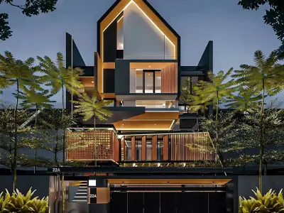 3D Model Japandi 3 Story Modern Minimalist House Architecture 3D model