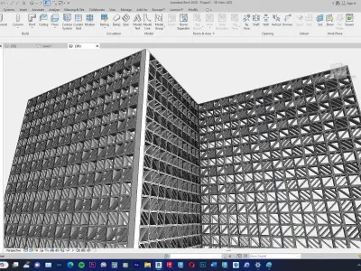 Roster wall design curtain wall facade revit family type R-01 3D model