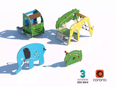Playful Animal-Themed Playground Structures 3D model