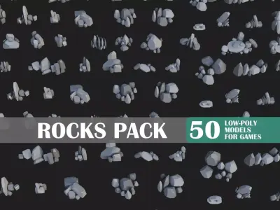 Low Poly Rocks and Stones Big Pack Low-poly 3D model