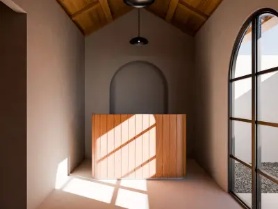 Room with wooden desk and window Low-poly 3D model