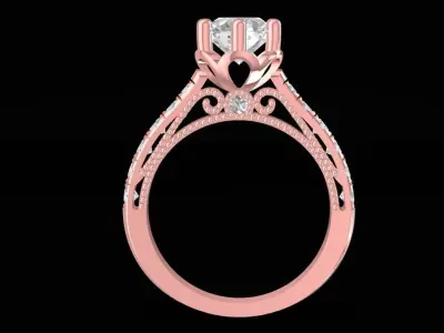 Elegant Solitaire Pave Engagement Ring for Women  1531 3D print model