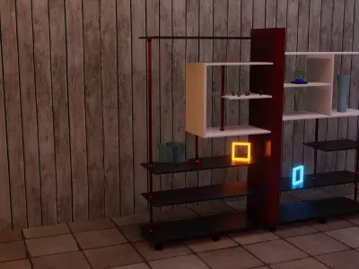 Shelf glowing frame on wooden table Low-poly 3D model