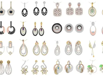 61 Women Pendant Earring Sets 3dm STL OBJ FBX Renders Collection 3D Model Pack