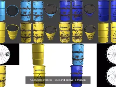 Collection of Barrel - Blue and Yellow 3D Model Pack