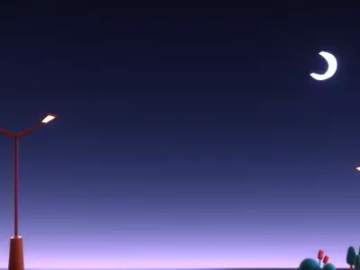 cartoon night scene 3D model