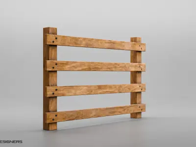 Wooden Fence Low Poly 3D Model Low-poly 3D model