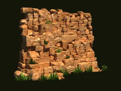 ncient scenes Cartoon well Rubble walls stone 3D model