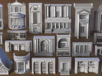 Building Facade Collection 8 - 20 pieces Low-poly 3D model