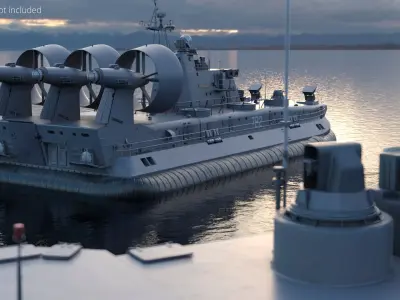  Zubr-Class Amphibious Assault Hovercraft with Turbines Gray Rigged for Maya 