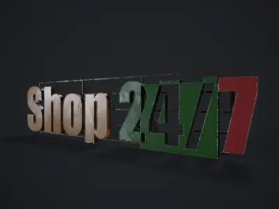 Shop 24 7 Sign  Low-poly 3D model