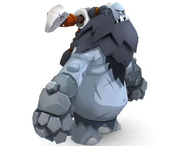 Grey Giant Golem Troll Snowman Viking Warrior Iceman Low-poly 3D model